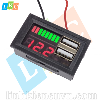 Đồng hồ đo điện áp, đo dung lượng 12.6V kèm 2 cổng USB 5V 2A